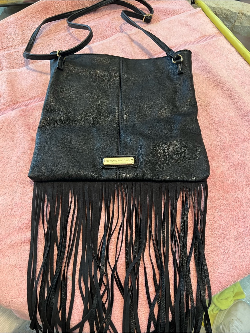 Steve Madden Black Leather Fringe Shoulder Bag